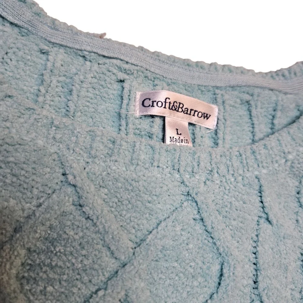 Croft Barrow Large Crystal Heather Blue Cable Knit Sweater - Picture 4 of 8